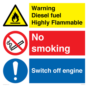 Warning diesel fuel Highly Flammable no smoking switch engine off